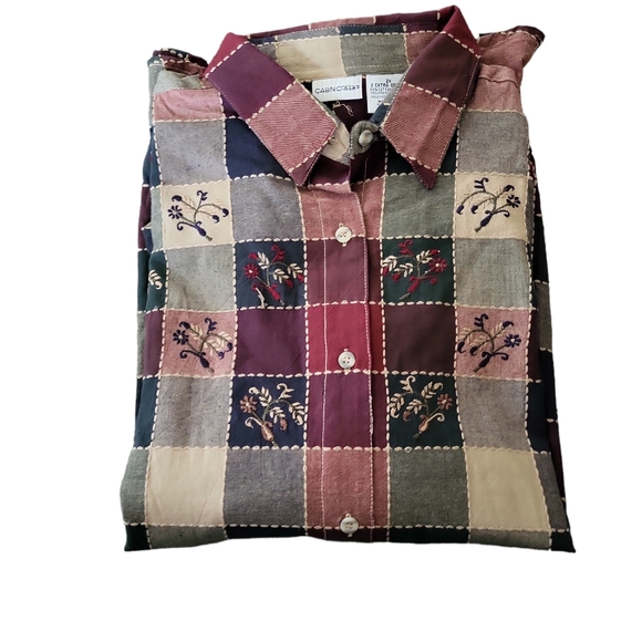 Sold Vintage 80s Cabi Creek women's plaid floral embroidered cotton shirt 2X - Picture 6 of 6
